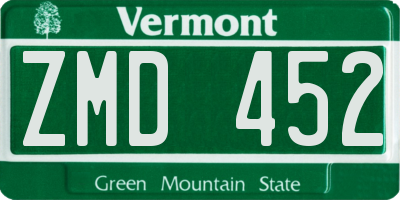 VT license plate ZMD452