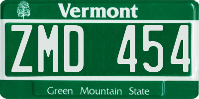 VT license plate ZMD454