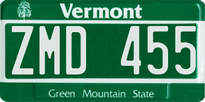 VT license plate ZMD455