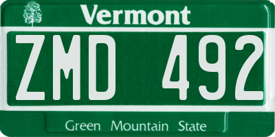 VT license plate ZMD492