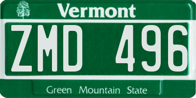 VT license plate ZMD496