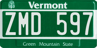 VT license plate ZMD597