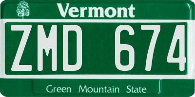 VT license plate ZMD674