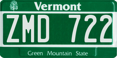 VT license plate ZMD722
