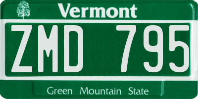 VT license plate ZMD795