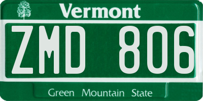 VT license plate ZMD806