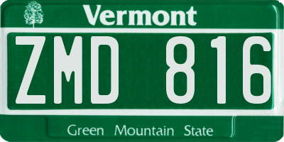 VT license plate ZMD816