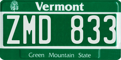 VT license plate ZMD833
