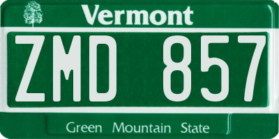 VT license plate ZMD857