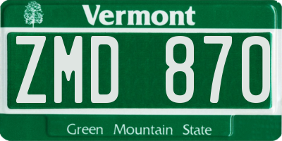 VT license plate ZMD870