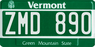 VT license plate ZMD890
