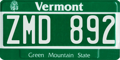 VT license plate ZMD892