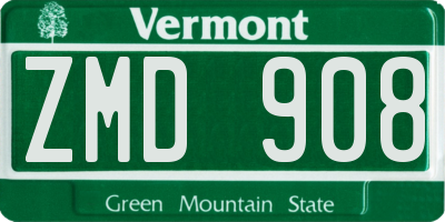 VT license plate ZMD908
