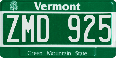 VT license plate ZMD925