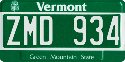VT license plate ZMD934