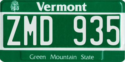VT license plate ZMD935