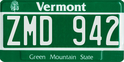 VT license plate ZMD942