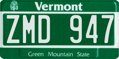 VT license plate ZMD947