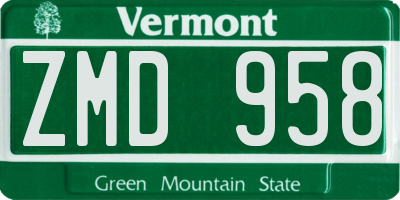 VT license plate ZMD958