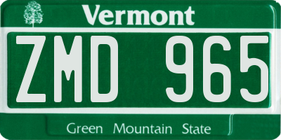VT license plate ZMD965