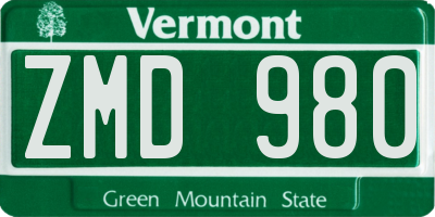 VT license plate ZMD980