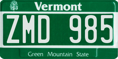 VT license plate ZMD985