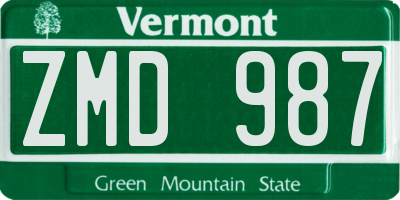 VT license plate ZMD987