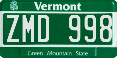 VT license plate ZMD998