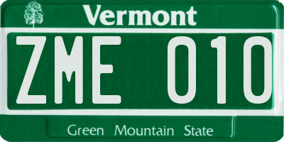 VT license plate ZME010