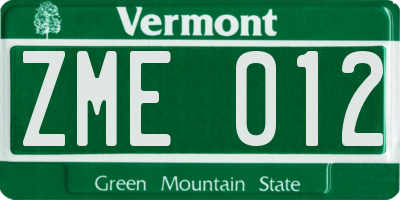 VT license plate ZME012