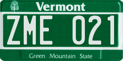 VT license plate ZME021