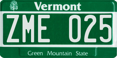 VT license plate ZME025