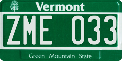 VT license plate ZME033