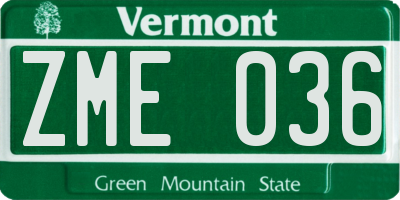 VT license plate ZME036