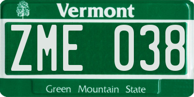 VT license plate ZME038