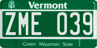 VT license plate ZME039