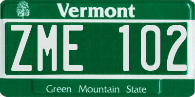 VT license plate ZME102