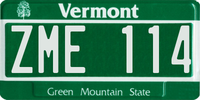 VT license plate ZME114