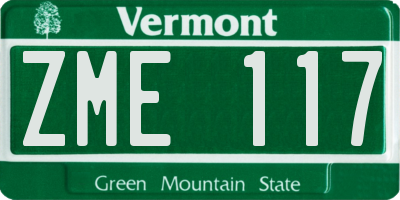 VT license plate ZME117