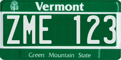 VT license plate ZME123