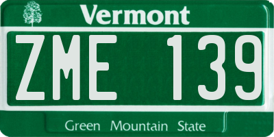 VT license plate ZME139