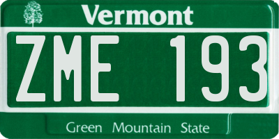 VT license plate ZME193