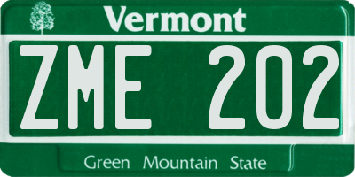 VT license plate ZME202