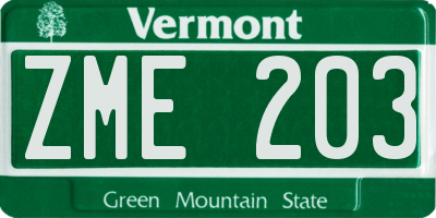 VT license plate ZME203