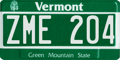 VT license plate ZME204