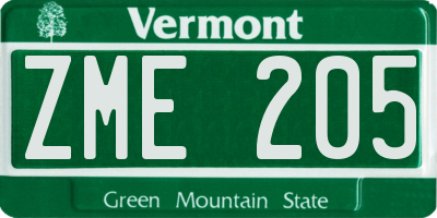 VT license plate ZME205