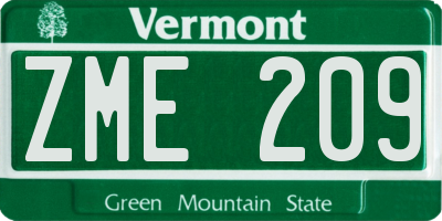 VT license plate ZME209