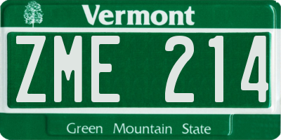 VT license plate ZME214