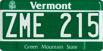 VT license plate ZME215
