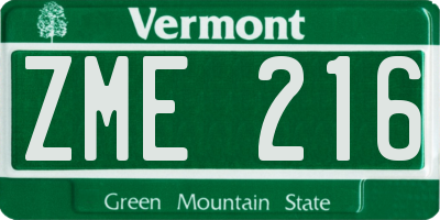 VT license plate ZME216